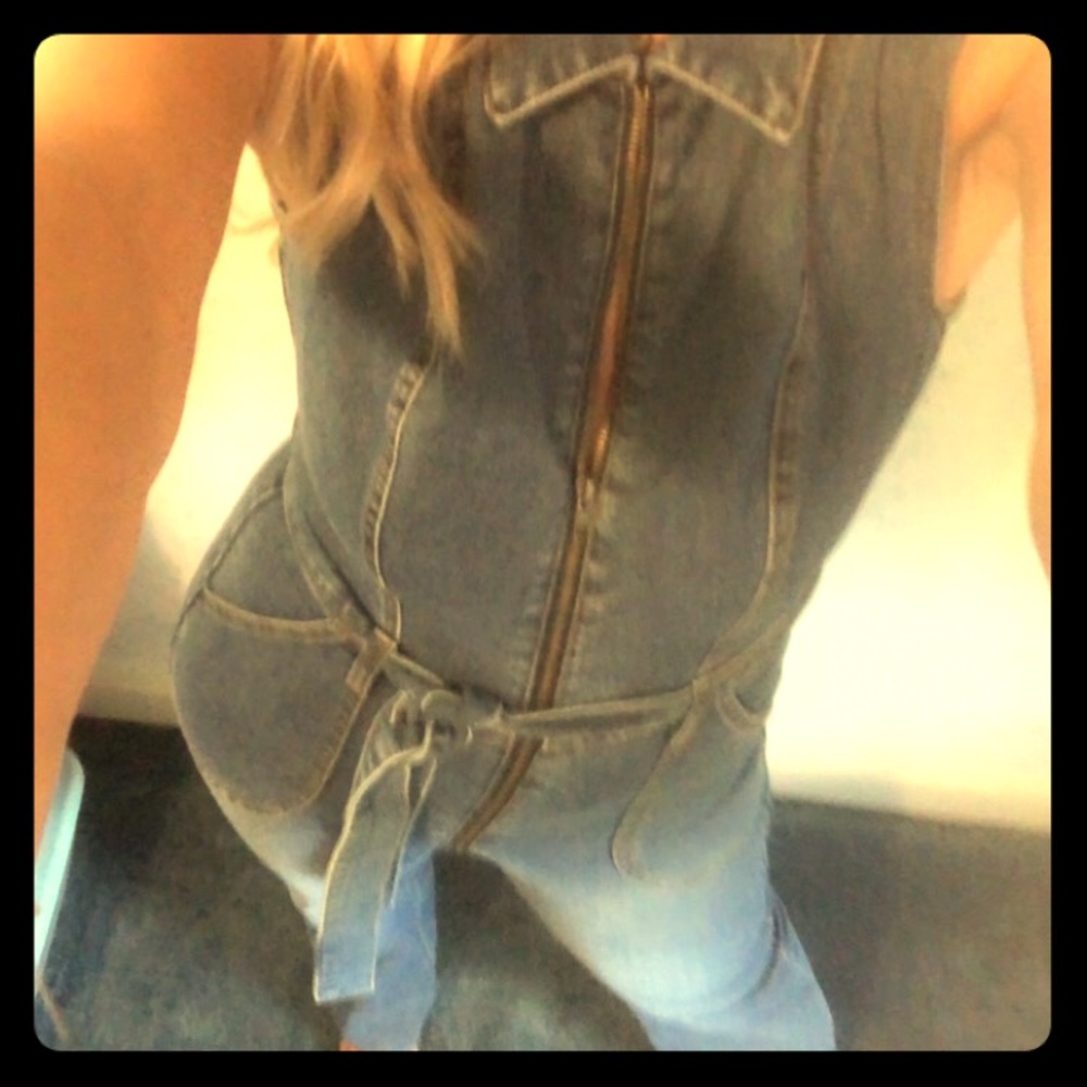 Denim zip up jumpsuit